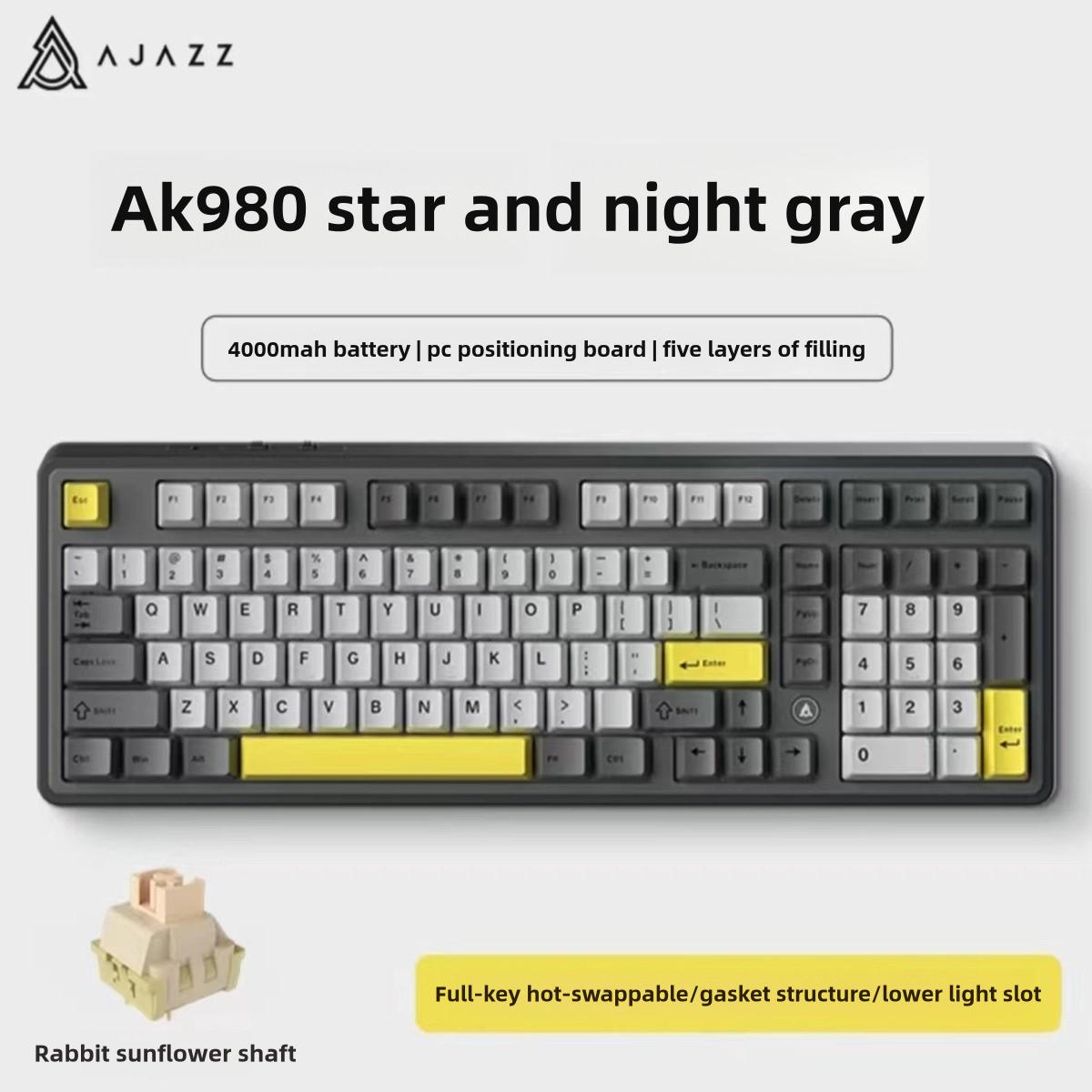 

AJAZZ AK980 Gaming Keyboard Wireless Bluetooth 2.4G Receiver Full Key Hot Swap Mechanical Switches Gaming Office Doddering Sunflower Switc серый/чёрный