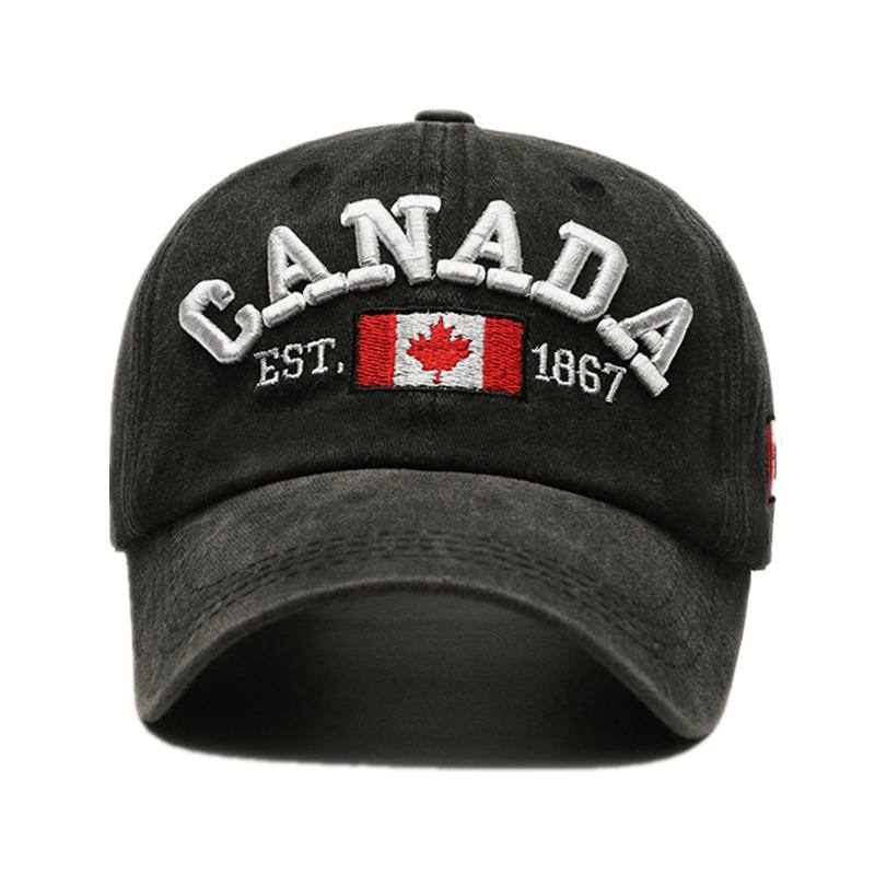 Casquette Vintage en Coton Lavé Unisexe Broderie Lettre CANADA de Haute Qualité Casquette de Baseball Homme et Femme Chapeaux de Sport d'Extérieur