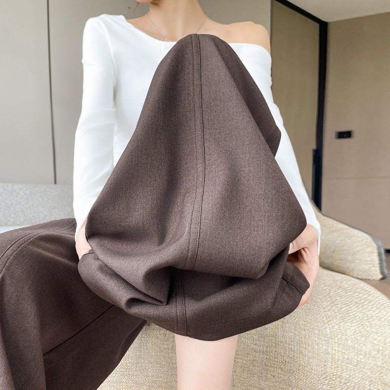Womens High-Waisted Wide-Leg Trousers Long Length Straight Cut Casual Office Pants
