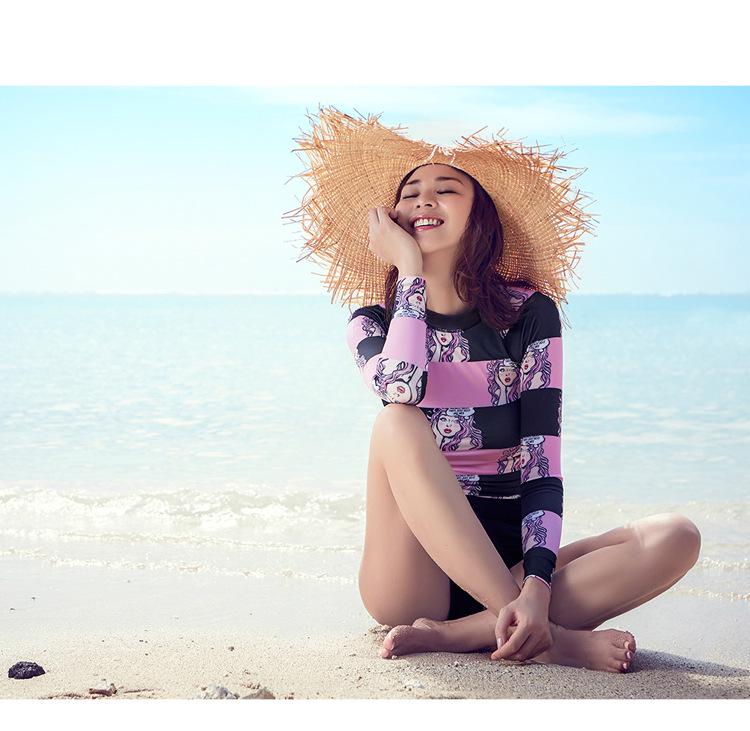 Bañador de manga larga para mujer estilo coreano con protección solar para surf, buceo y deportes de playa.