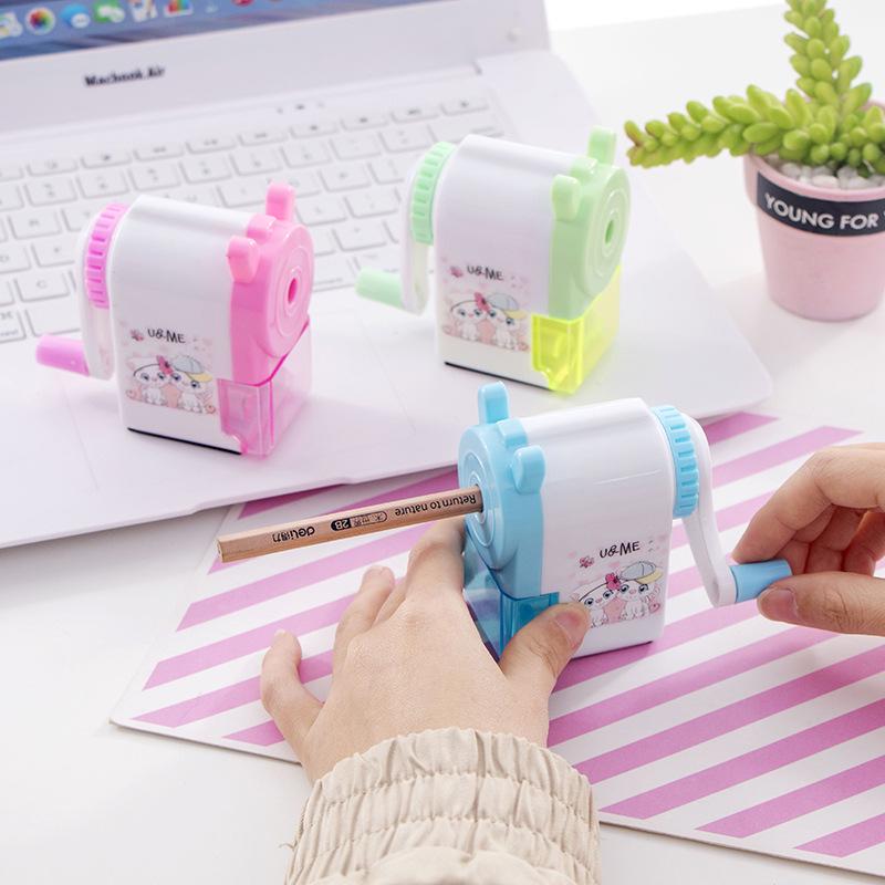Creative Cartoon Hand-Crank Pencil Sharpener for Students and Kids Blue