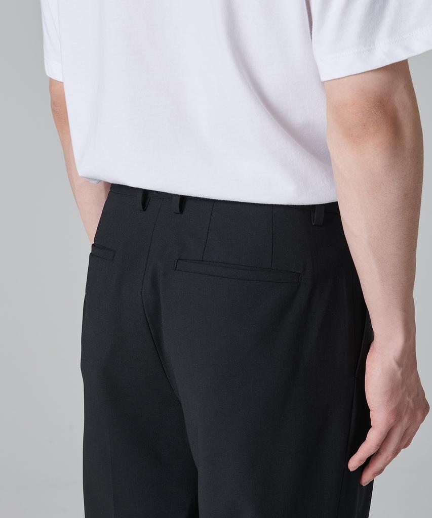 MUSINSA STANDARD Summer Wool Two-Tuck Wide Hidden Elastic Waist Slacks [Black]
