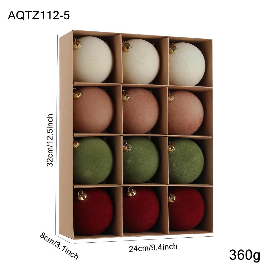 Set of 6 Christmas Tree Ornaments: 8cm Plastic Flocking Colored Balls