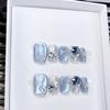 1PC Light Blue Pearl Butterfly Diamond Sequins Ice-through Bright Beads Cat Eye Press Short Fake Nails