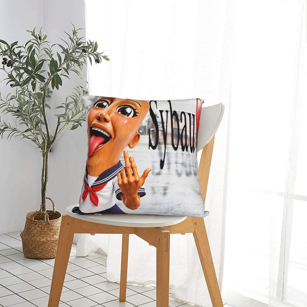 Funny Anime Tung Tung Tung Sahur Chan Brainrot Meme Pillowcase Soft Cushion Cover Decoration Pillow Case Cover Home Zippered