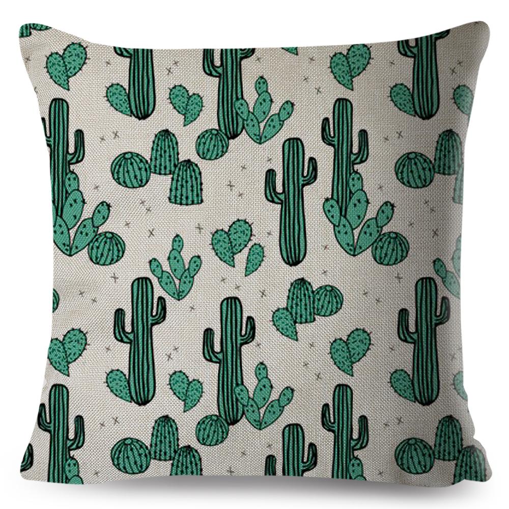 Scandinavian Style Cushion Cover Hand Drawn Cactus Floral Design Soft Square Pillow Gift Home Decor Xcm