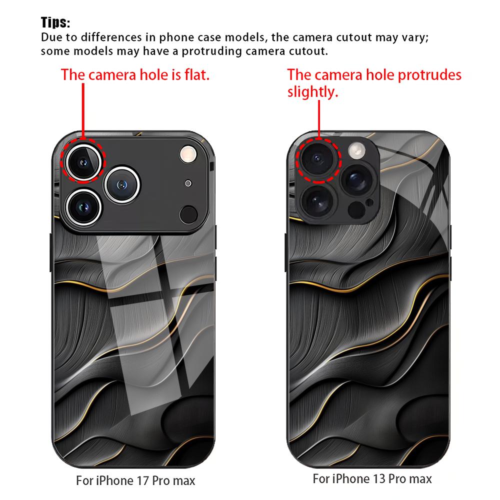 Schwarze strukturierte Muster-Hartglas-Handyhülle geeignet für iPhone 17 16 15 14 13 12 11 Pro/Max/Plus Sturzsichere Rückabdeckung