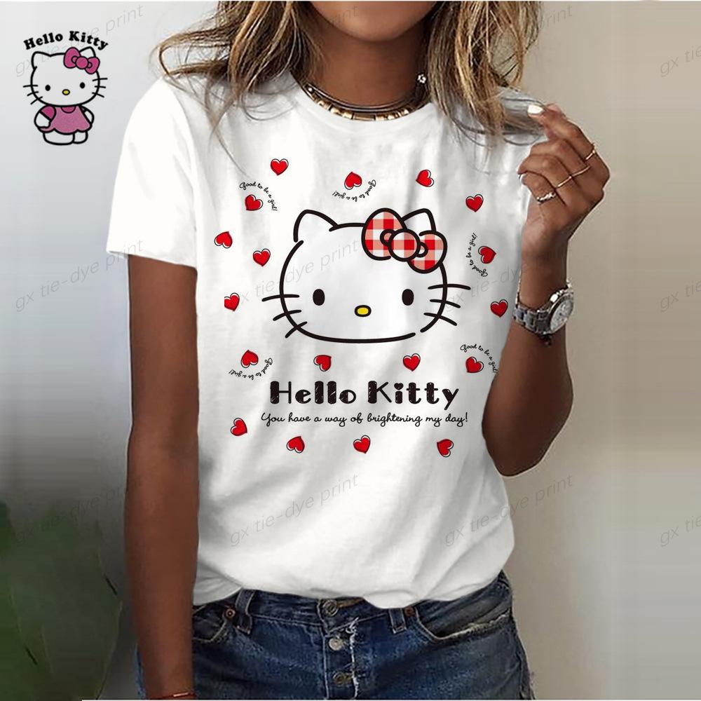 Anime Hello Kitty Printed Summer New Short sleeved T-shirt 3D Digital Printed T-shirt Short sleeved Casual Shirt 2887 EMA S