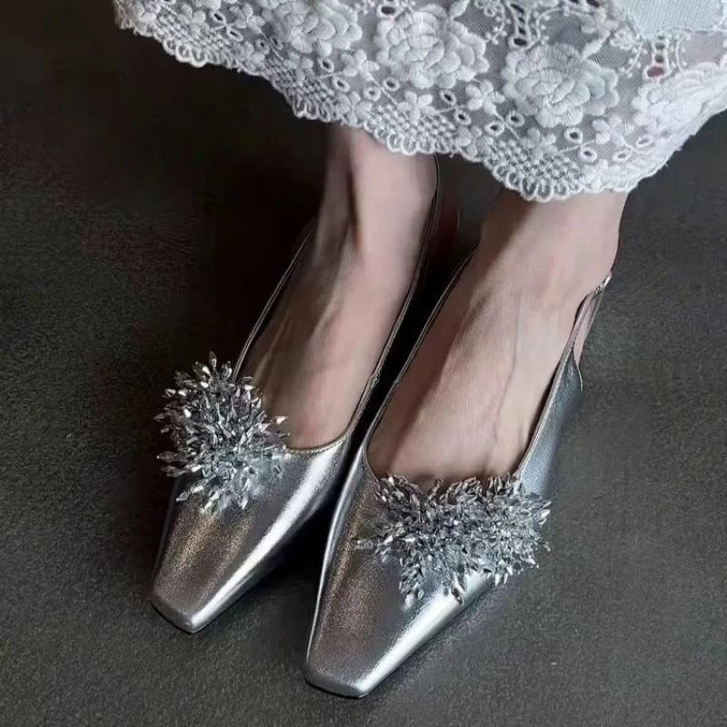 Luxury Women Mid Heels Sandals Sexy Heeled Shoes 2025 Summer Trend Fad Shallow Buckle Shoes Square Toe Chunky Sandalias De Mujer