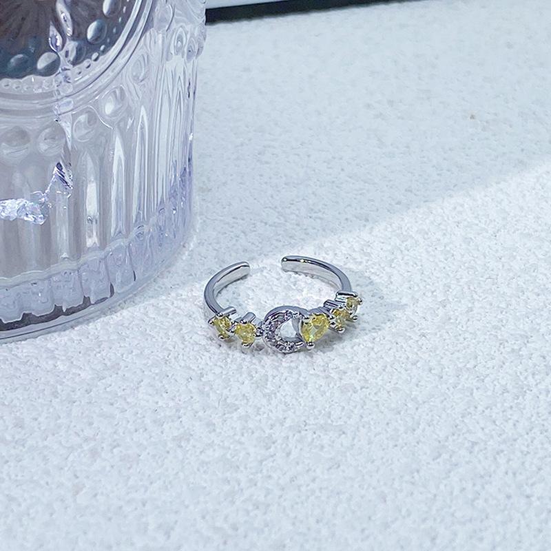 Super Fee Gelb Farbiger Schatz Zirkon Waben Offener Ring Nischendesign Personalisierter Leichter Luxus High-End Ring Frau