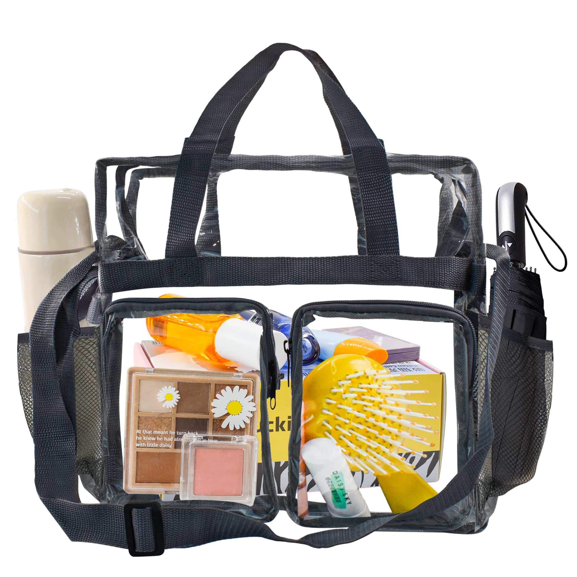 

Прозрачная виниловая прозрачная ПВХ большая прозрачная пляжная [Enkrio] сумка для бассейна, сумка, материал, вместимость, водонепроницаемая, сумка, сумка, сумка, женская (черный) чёрный