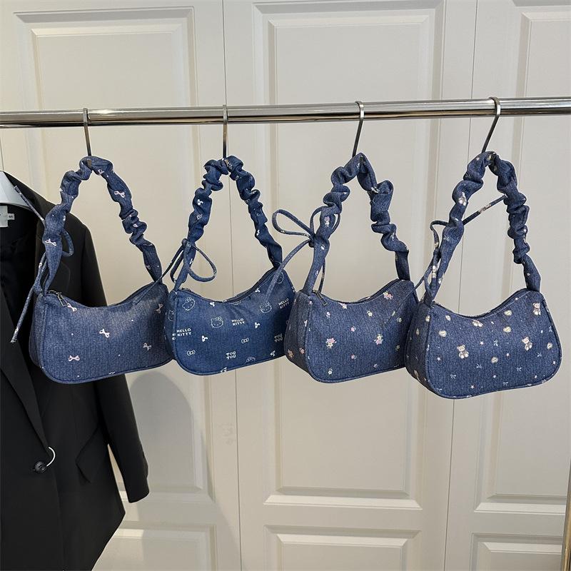 Sweet Japanese Style Cotton Crescent Bag Fashionable Women's Shoulder Handbag Casual Tote KTB