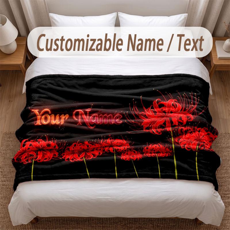 Floral Garden Theme Soft Blanket Personalized Custom Name Text Print Warm Blanket Home Sofa Bedroom Decor