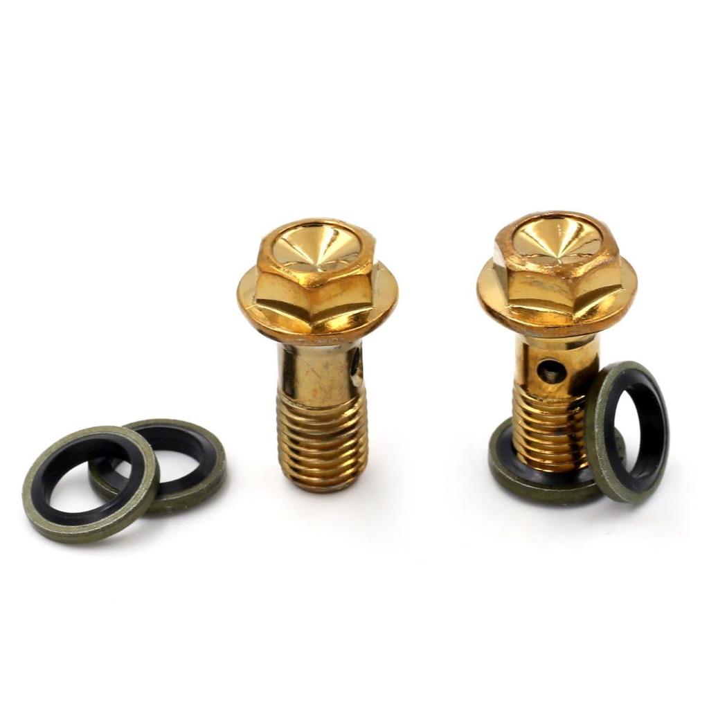 Winova M10XP1.25 Banjo Bolts, 2 Pieces, Resistant Plated Alloy, 4 Washers Included (Gold Plated)