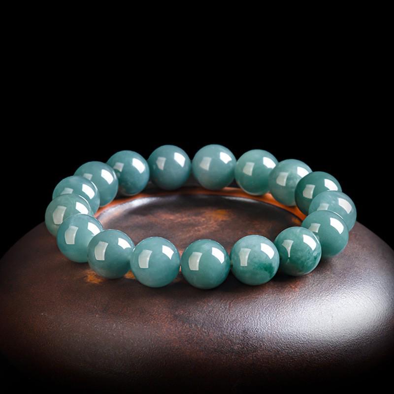 Blue Ice Jade Bracelet with A-Grade Natural Round Beads for Men and Women
