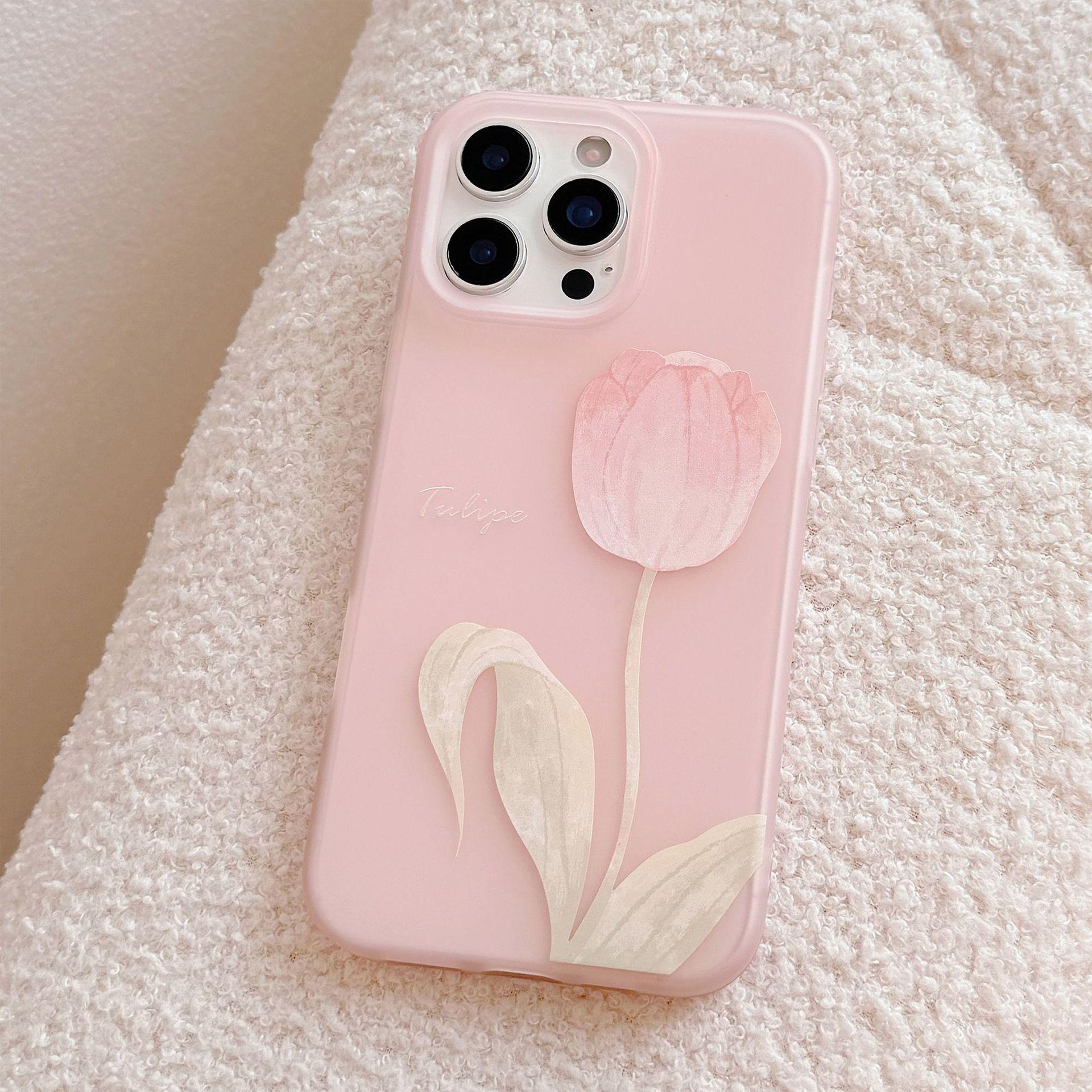 

Beautiful and Suitable for Apple 16 Mobile Phone Case 17promax Gentle Powder Tulip Iphone1513 Silicone 11 12pro max(6.7)