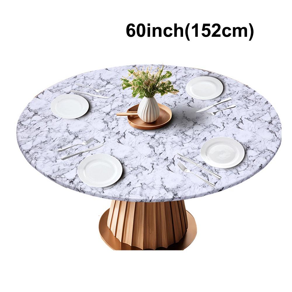 New PVC Round Tablecloth Elastic Edged Waterproof Table Cover Oil-Proof Waterproof Tablecloth Party Use