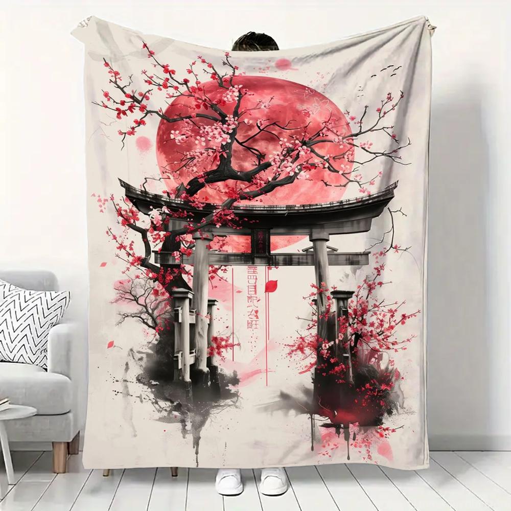 Japanese Landscape Samurai Geisha Flannel Fluffy Throw Camping Blanket for Children Adult Sofa Throw Blanket Modern Fashion Gift