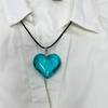 Koreanische Mode Lederseil Halskette Damen Verstellbar Elegant Glas Liebesherz Anhänger Choker Schmuck Weihnachtsgeschenk