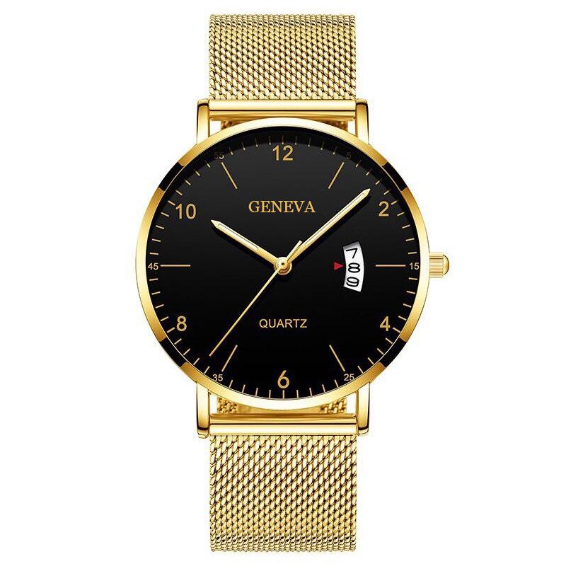 Men's Business Digital Quartz Watch with Mesh Band and Calendar