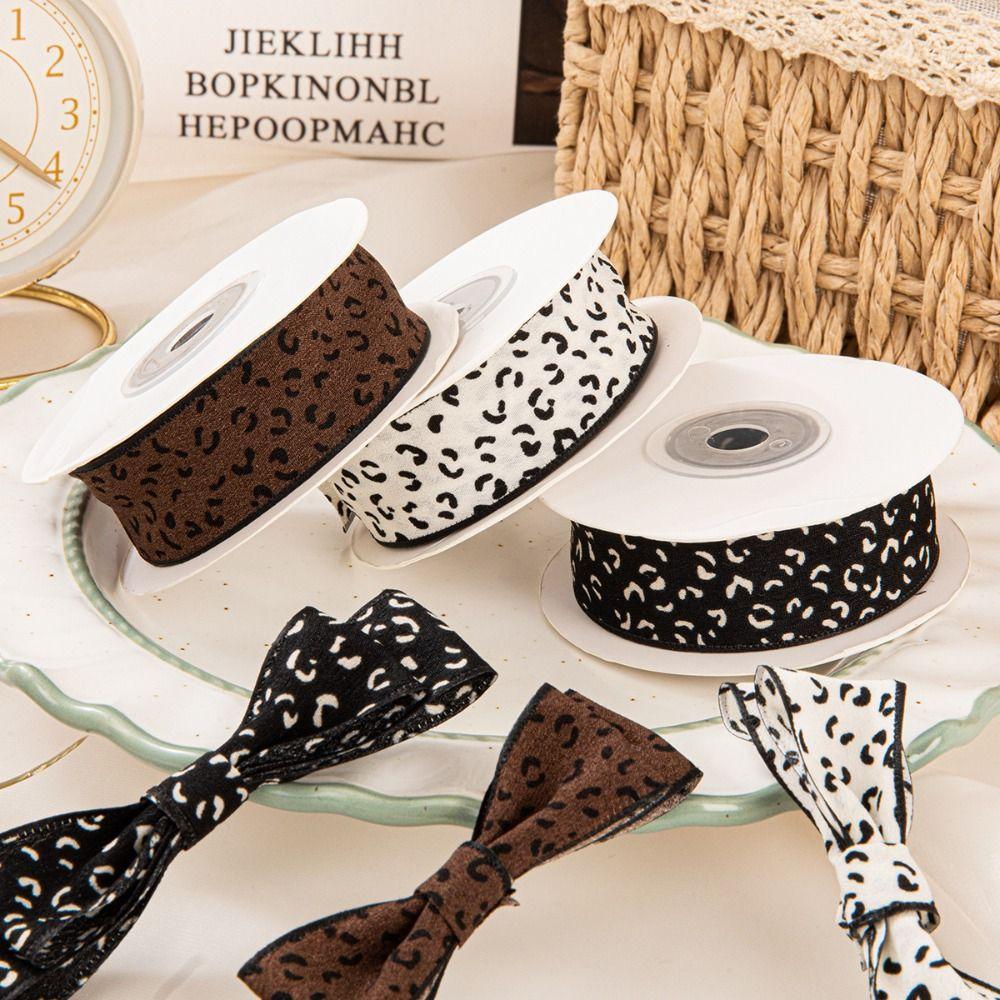 0.98in×10 Yard Solid Satin Ribbons Leopard Print Handmade Bows Single Face Ribbons DIY Gift Wrapping Shiny Bouquet Ribbons