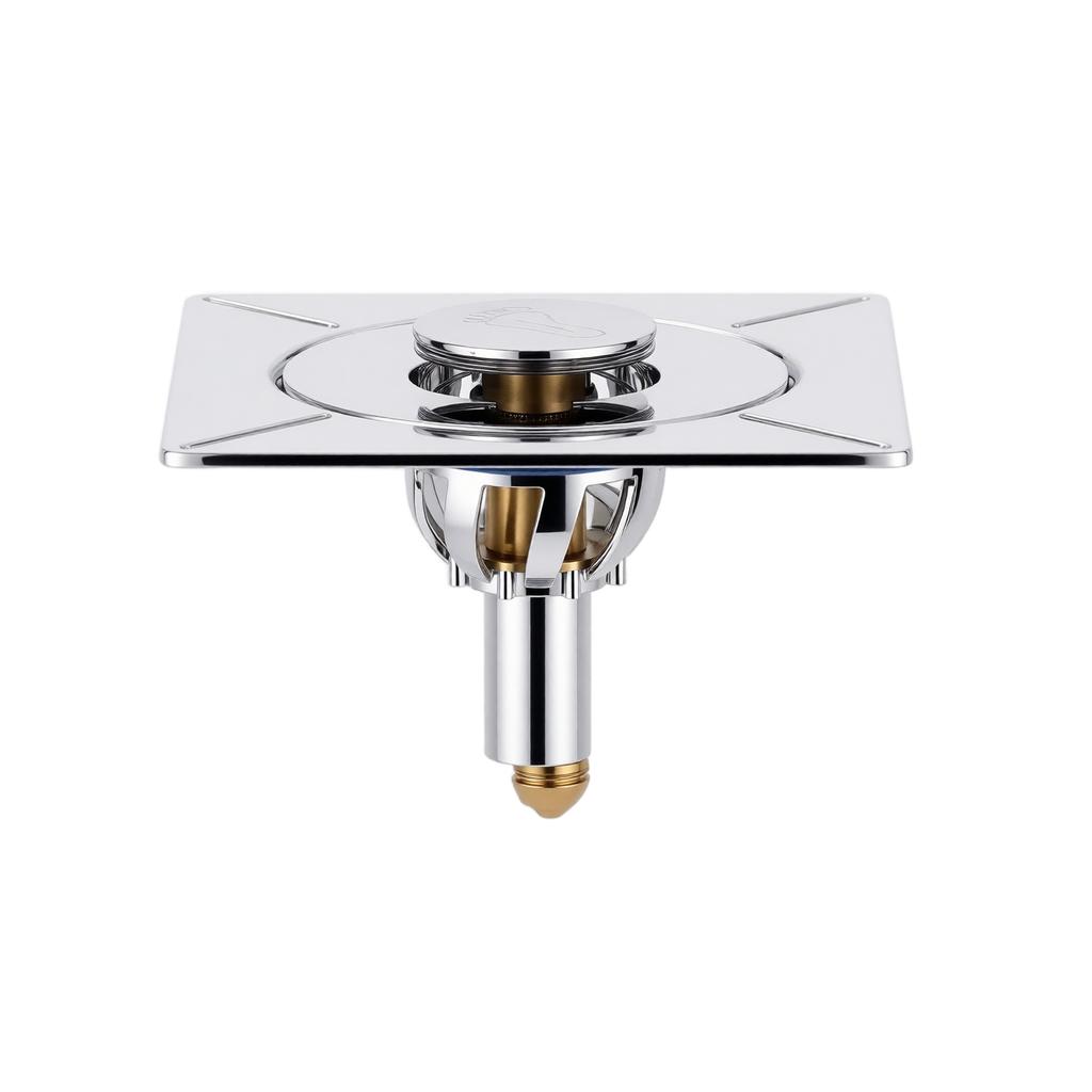 Stainless Bathroom Floor Cover with -Odor, Push & Foot Press -Up for Pipe