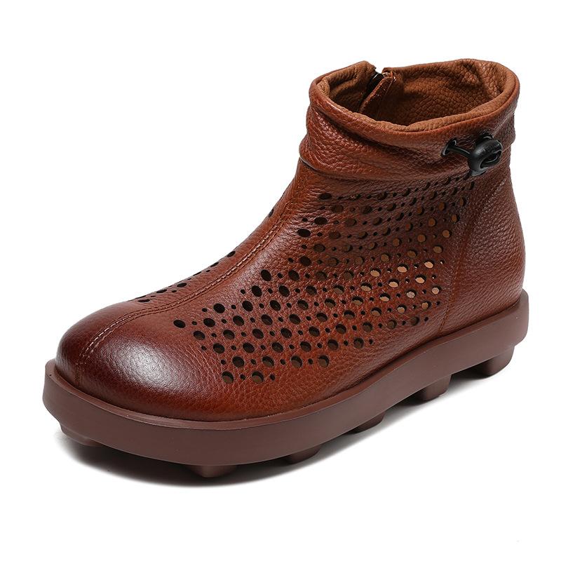 

Johnature Женские летние ботинки из плоской мягкой коровьей кожи, сандалии из натуральной кожи с перфорацией, легкие и удобные 40 коричневый