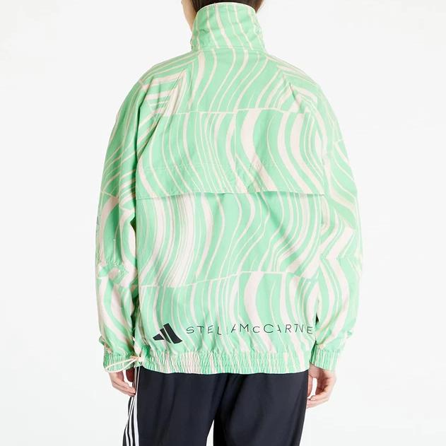 adidas X Stella McCartney Collaboration High-Contrast Striped Pattern Full Print Stand Collar Work Jacket Women Jacket Green HS0988