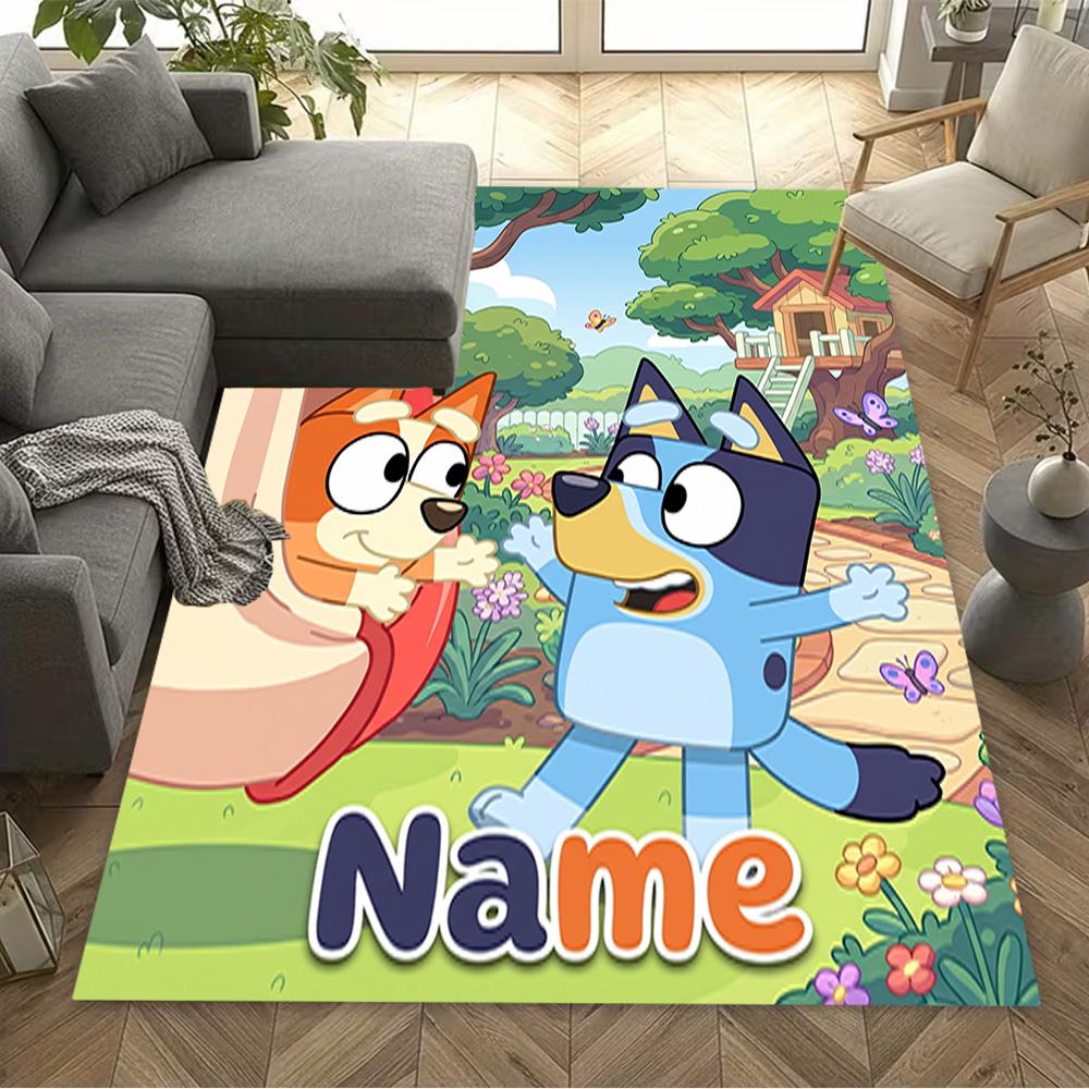 Bluey's Hug Adventure Personalized Text Area Rug Suitable for Decorate room Outdoor Game Room Kitchen Antislip Carpet Anime Office Decor