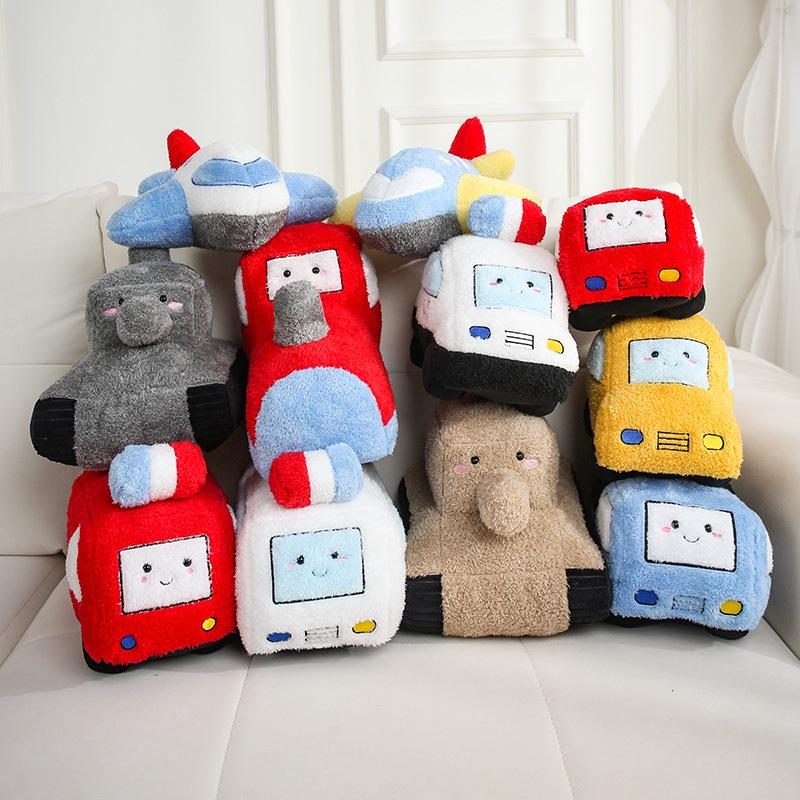 Plush Toy Set: Traffic Car, Tank, Fire Truck & Airplane for Children's Sleep & Play - Ideal Boy's Birthday Gift