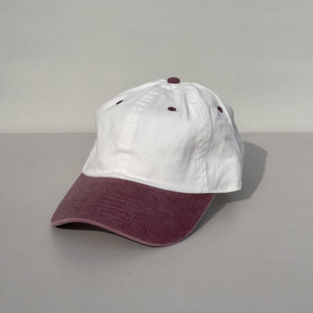 Nyuhaeteun Vintage Washed Ball Cap (Natural/Burgendy)
