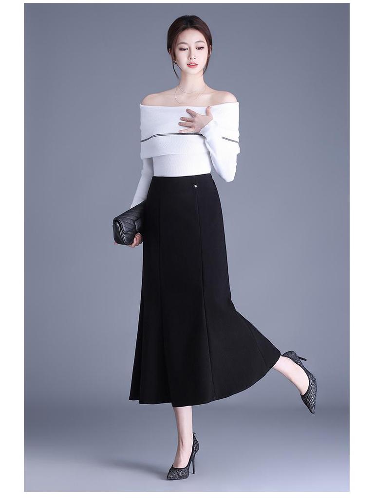 Drapey Fishtail High-Waisted Black Skirt - Slimming, Hip-Hugging, Elegant (2026 Spring)
