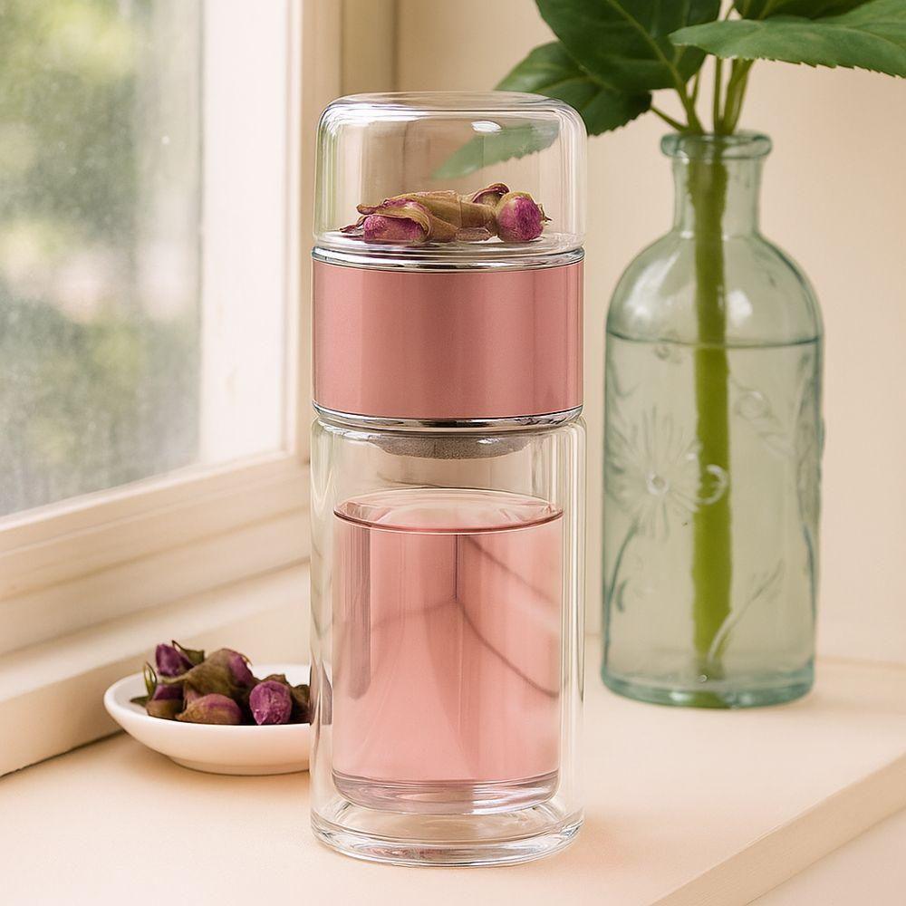 350ml Glass Tea Water Bottle Double Layer Flower Tea Cup Tumbler Tea Infuser Bottle  Office
