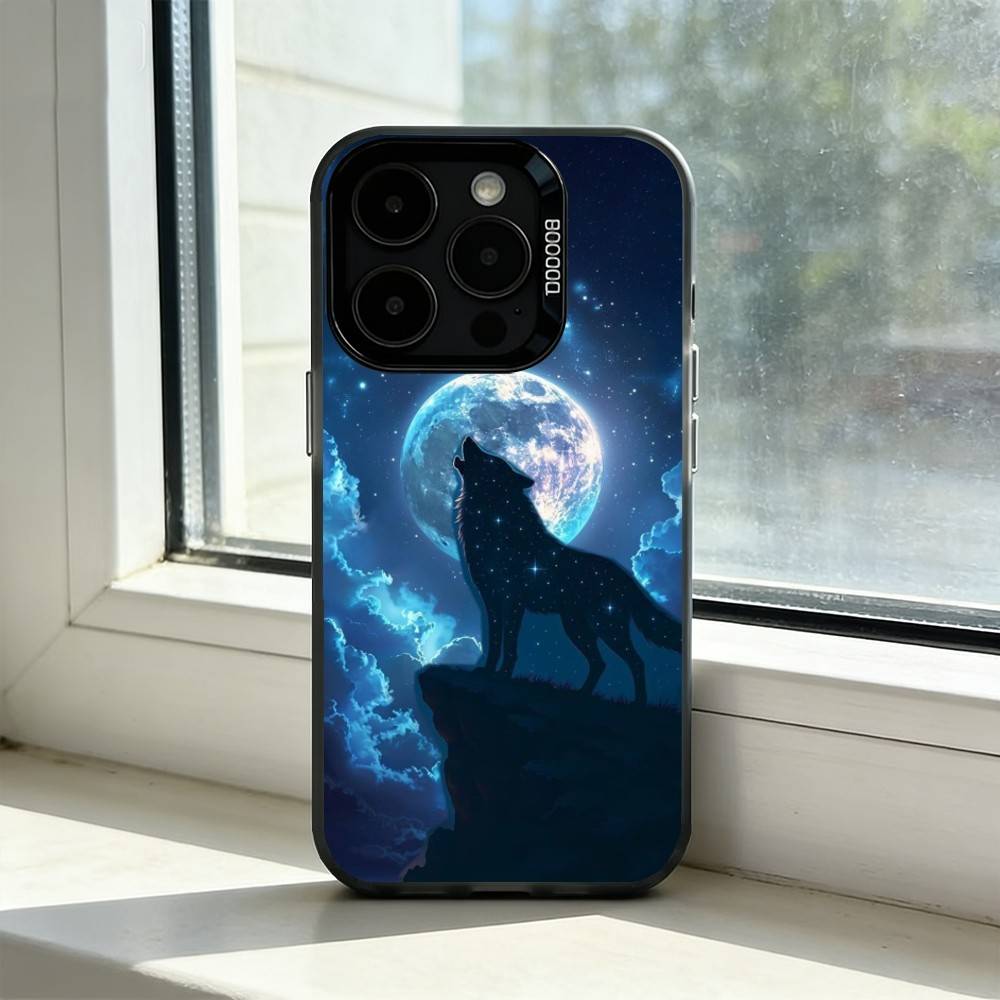 

Moon Roaring W-Wolf Phone Case For iPhone 17,16,15,14,13,12,11 Plus,Pro Max,XS,Colorful Silver Phone case Funda Cover iPhone14Pro