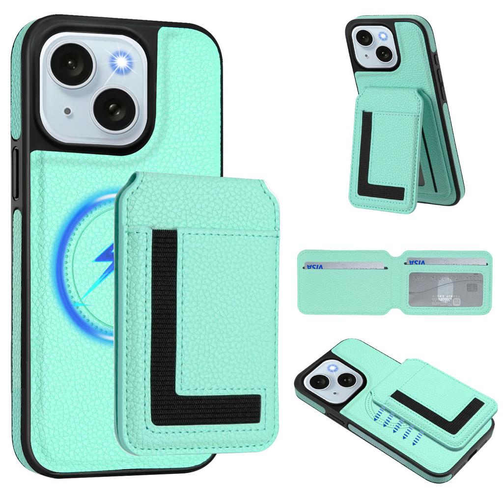 For iPhone 15 Plus Magnetic Case TPU+PU Leather Phone Back Cover with Detachable Card Holder
