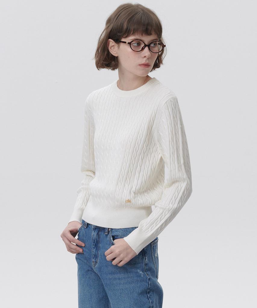 PLAC WOMEN Cable Round Neck Knit Ivory