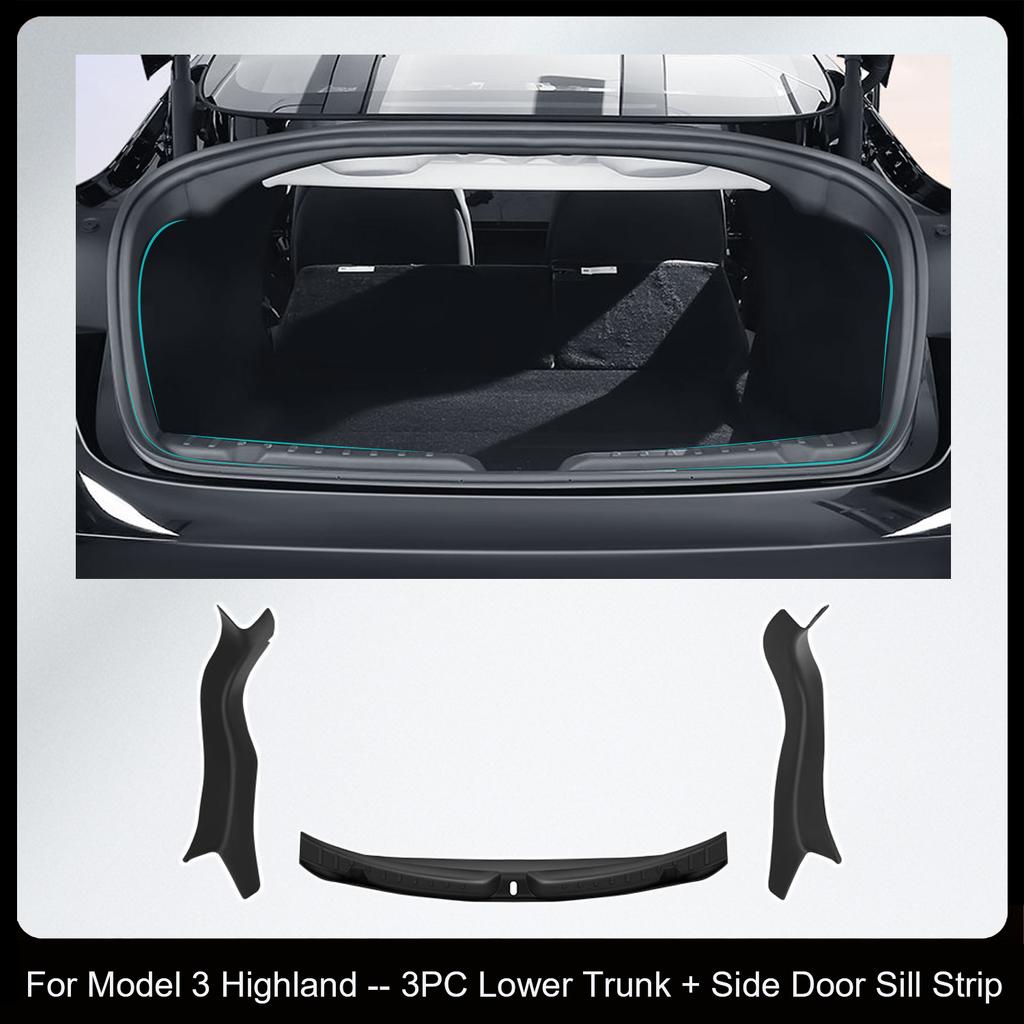 For Tesla Model 3 Highland 2024 Door Sill Strip Guard Mat Trunk Threshold Protector Side Anti-kick Pad Magic Hook Installation