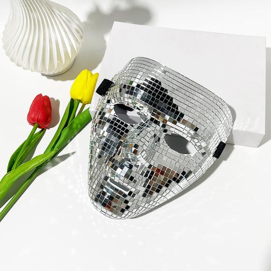 Lightweight Glitter Face Mask Halloween Disco Ball Mask, Breathable Mirror Mosaic Masquerade, Shiny Effect Party Costume for Dance Performance,