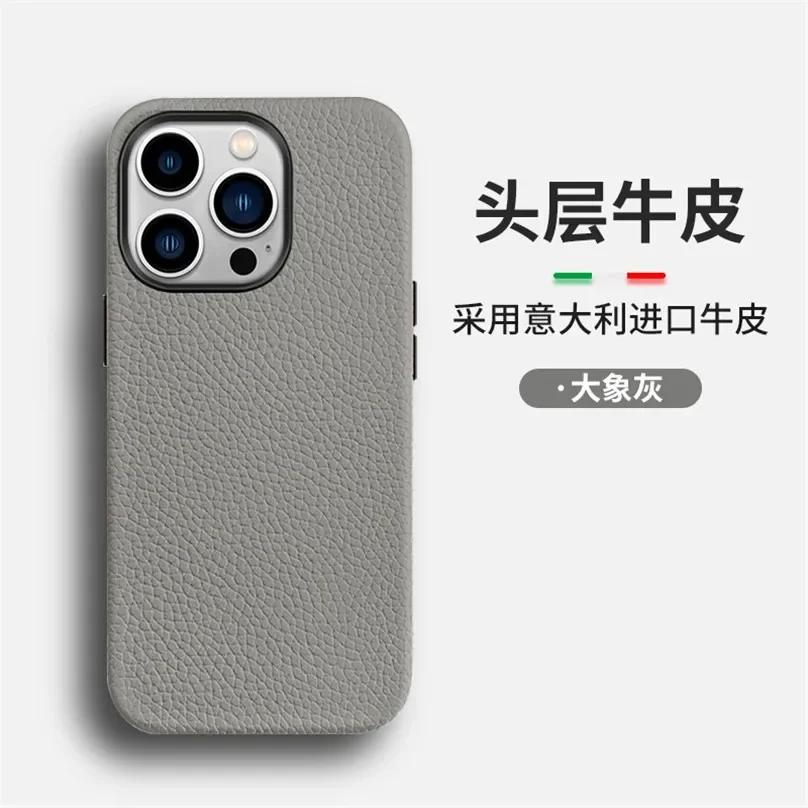 

Genuine Cowhide Leather Case for iPhone 16 Pro Max 15 Pro 14 Plus 13 12 Mini Magnetic Wireless Charging Smart Phone Cover for iPhone 13 серый