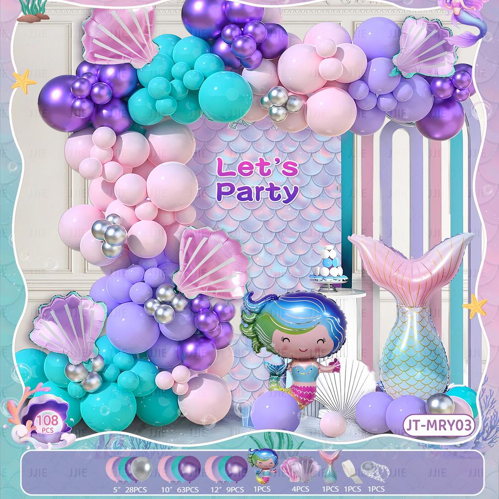 Mermaid Themed Birthday Balloon Chain Set Shell Mermaid Fish Tail Wreath Arch Party Ornament Arrangement