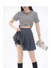 2025 High Waist Black Pleated Midi Skirt for Women - A-Line, College Style, Anti-Exposure, Slimming Fit