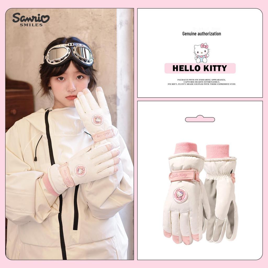 Sanrio Hello Kitty Women's Winter Ski Gloves - Thick Fleece, Warm Cotton, Touchscreen Compatible, Ideal for Riding & Cycling