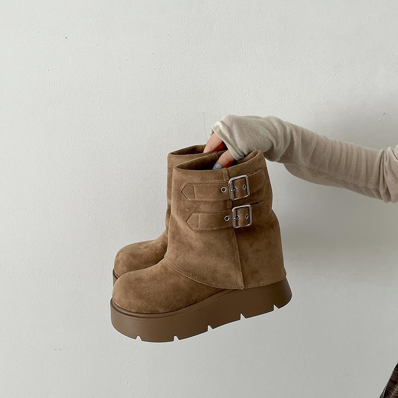Fashion Belt Buckle Woman Ankle Boots Fashion Platform Thick Bottom Shoes Modern Short Botas Para Mujer