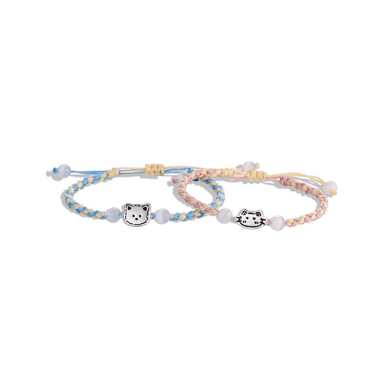 

Sterling Silver 925 Cat & Dog Heart Bracelet - Sweet, Handwoven Anniversary Gift Women s Bracelet