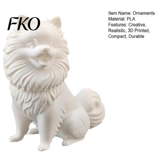 Simple Design Ornament 3D Printed Cute Pomeranian Dog Figurine, White Twisting Head Puppy Statue, Small Home Decor Desktop for Office Desk Decor,