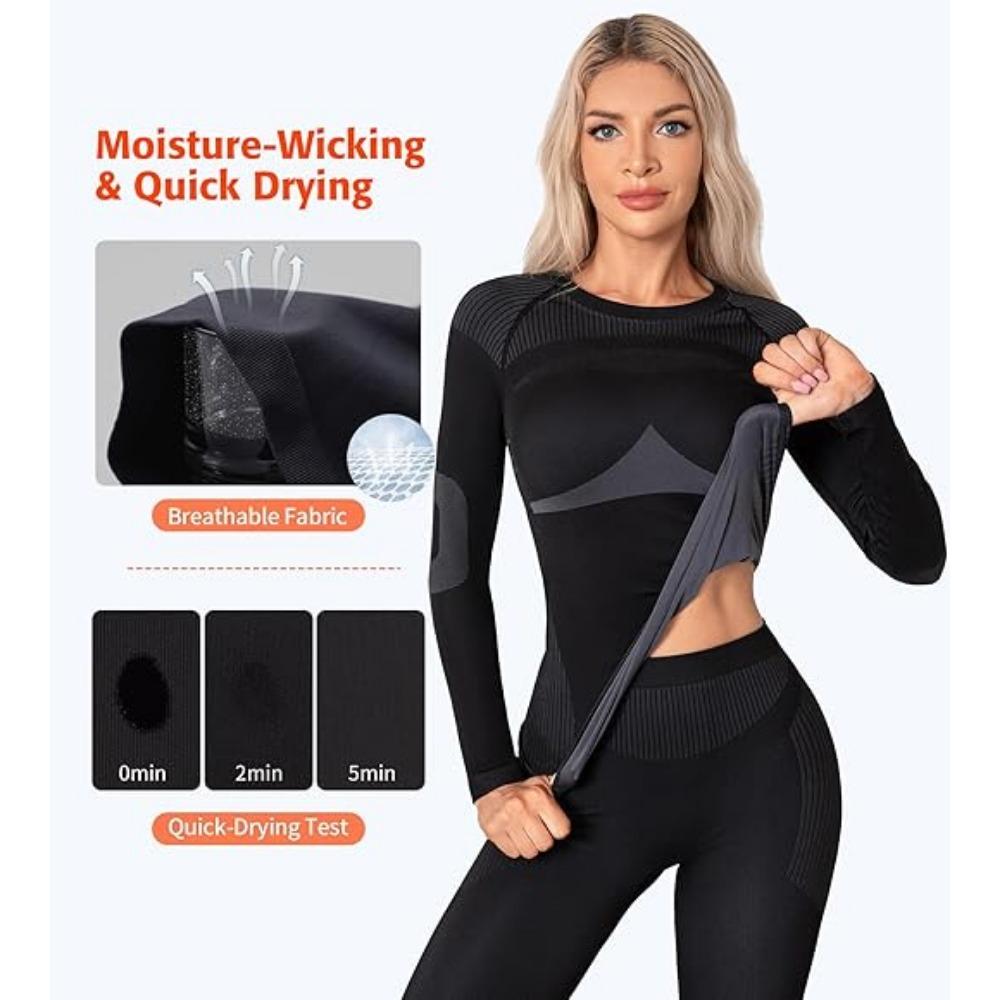 CHARMLEAKS Thermal Underwear Set for Women Long Johns Seamless Warm Base Layer Top & Bottom Ski Wear for Cold Weather