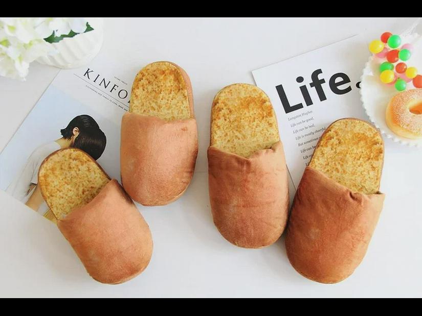 Plush Foodie Bread Hamburger Toast Winter Non-Slip Soft Home Shoes