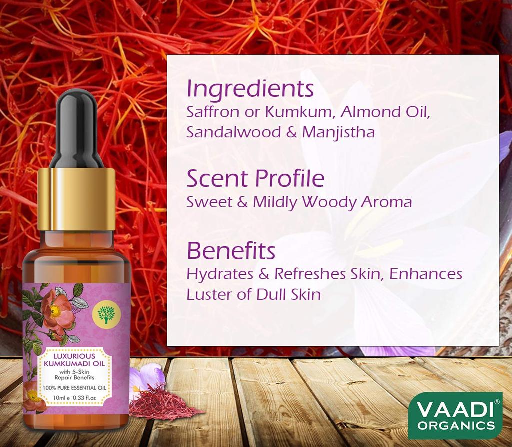 VAADI HERBALS Luxurious Kumkumadi Oil 10 ml Pack Of 1 – Brightens Complexion, Reduces Dark Circles & Pigmentation
