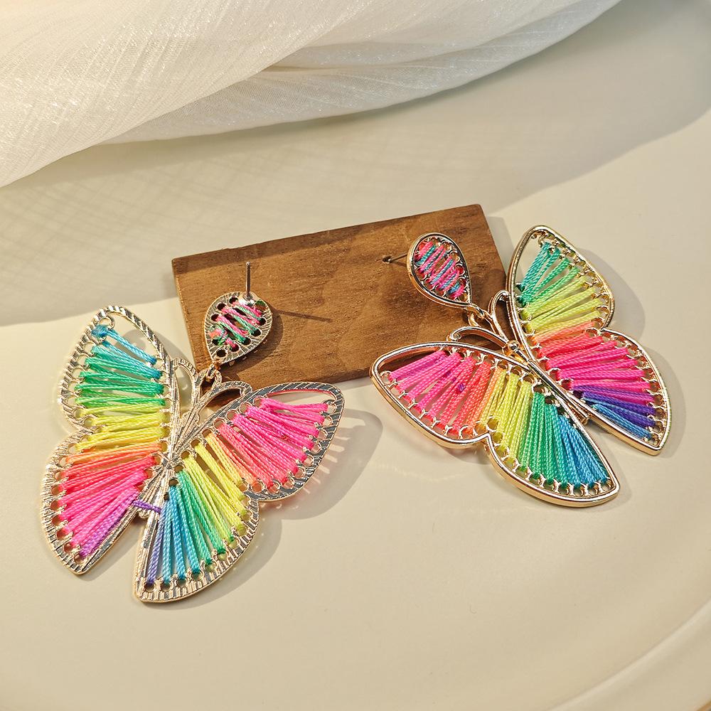 Bohemian Handmade Woven Earrings with Butterfly Design for Women, Vacation Style