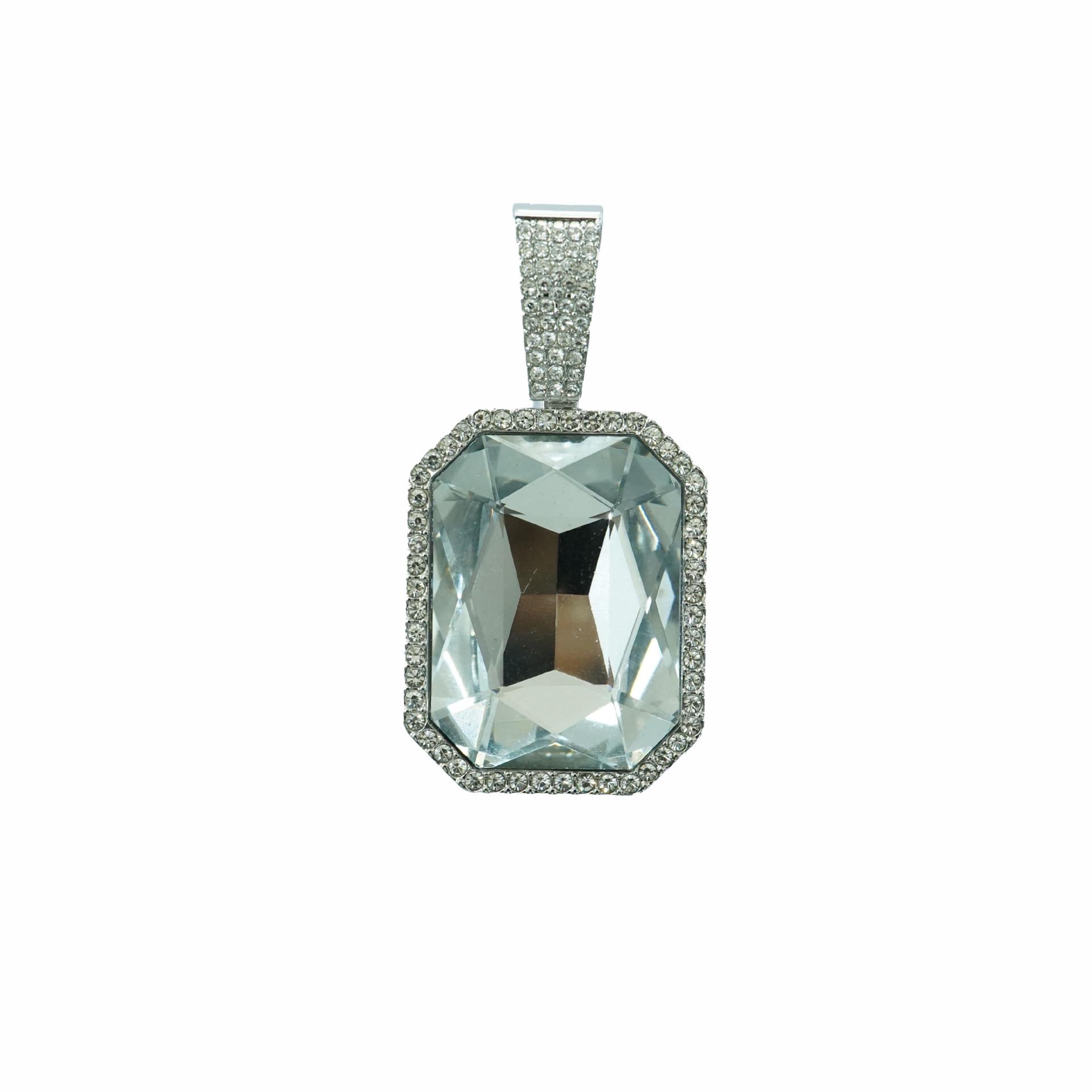 

Мужской хип-хоп кулон-ожерелье с квадратным цветным драгоценным камнем и кубинской цепью, полностью инкрустированной бриллиантами - Ювелирные изделия унисекс